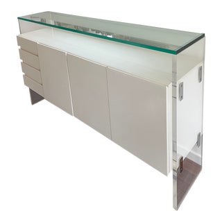 Milo Baughman for ThayerCoggin Sideboard Wood, Lucite, Glass and Chrome 1972 For Sale