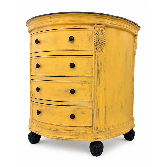 2000 - 2009 Vintage French Provincial Serpentine Dresser – Hand‑Painted Yellow Chest With Black Granite Top – Curved Front, Distressed Finish For Sale - Image 5 of 8