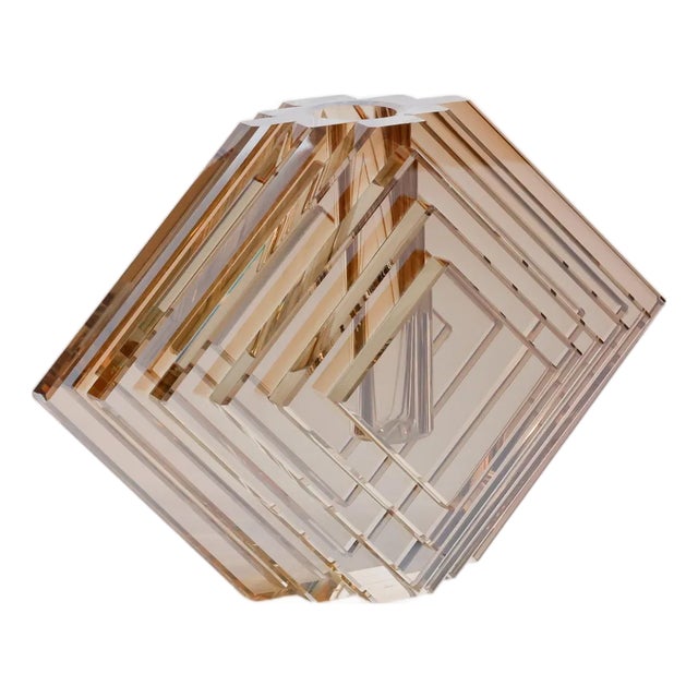 Diamond Geometric Crystal Glass Vase, Small, Amber For Sale