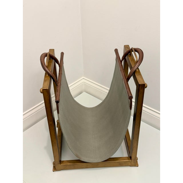 Pottery Barn Industrial Fireplace Tool Set & Canvas Log Carrier With Iron Stands For Sale - Image 9 of 10