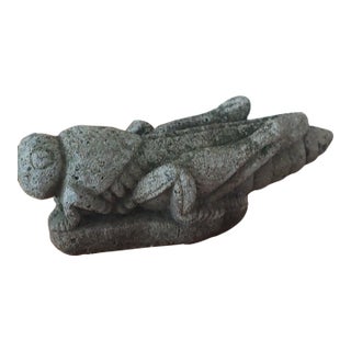 Rare Vintage Hand Carved Stone Garden Sculpture of Aztec Grasshopper For Sale