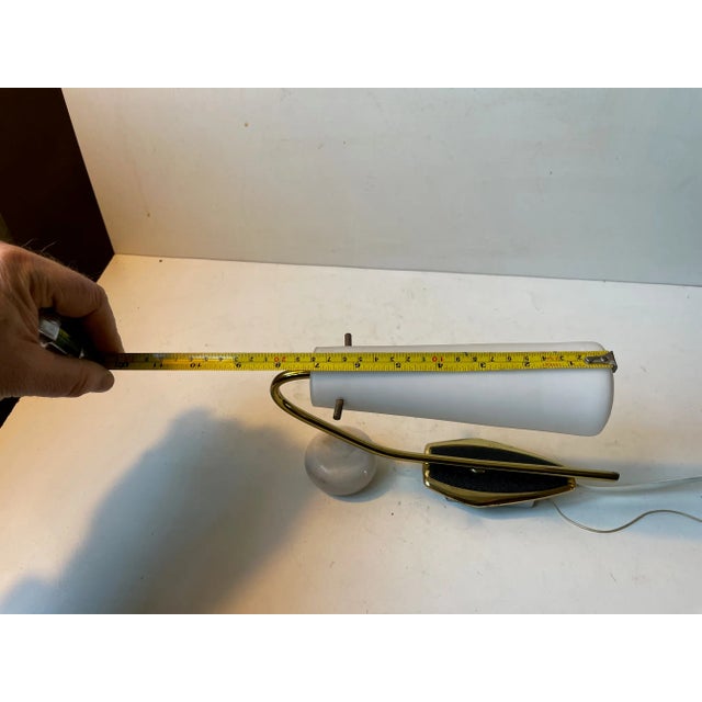 Scandinavian Wall Sconce in Brass and White Glass, 1950s For Sale - Image 4 of 9