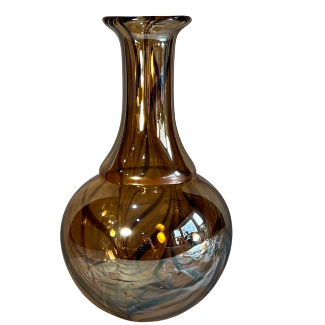 Art Glass Abstract Iridescent Tortoise Shell Vases- Set of Two For Sale - Image 10 of 18