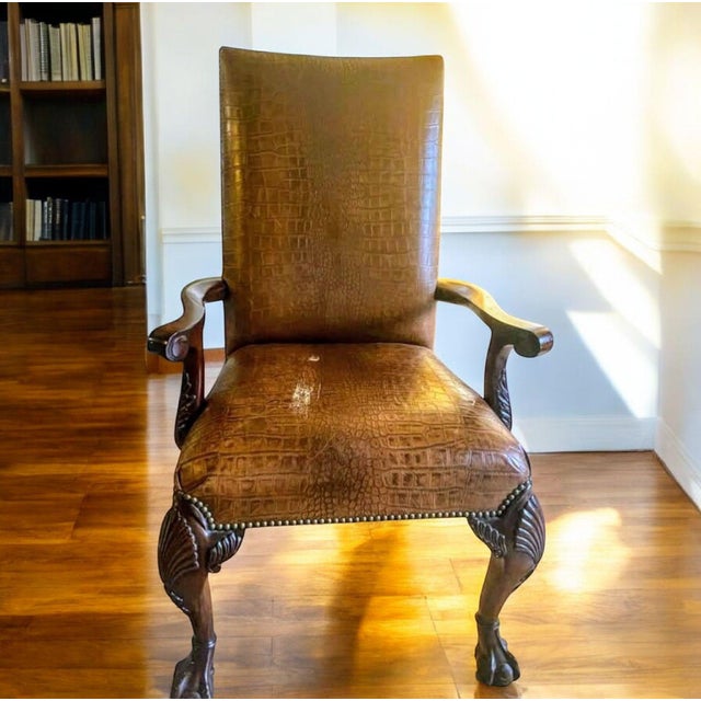 1990s 1990s Maitland Smith Alligator Print Leather & Mahogany Chairs For Sale - Image 5 of 12