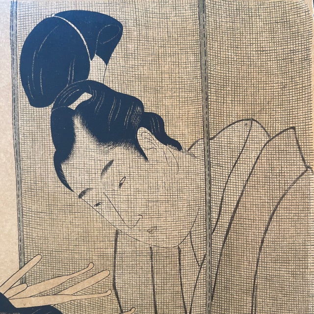 Ecru Early 20th Century Pair of Woodblock Prints by Kitagawa Utamaro For Sale - Image 8 of 12