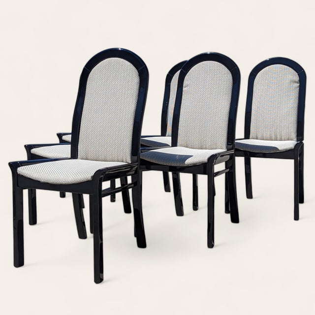 Set of Six Italian Postmodern Dining Chairs – Black Lacquer and Solid Wood, 1980s For Sale - Image 11 of 18