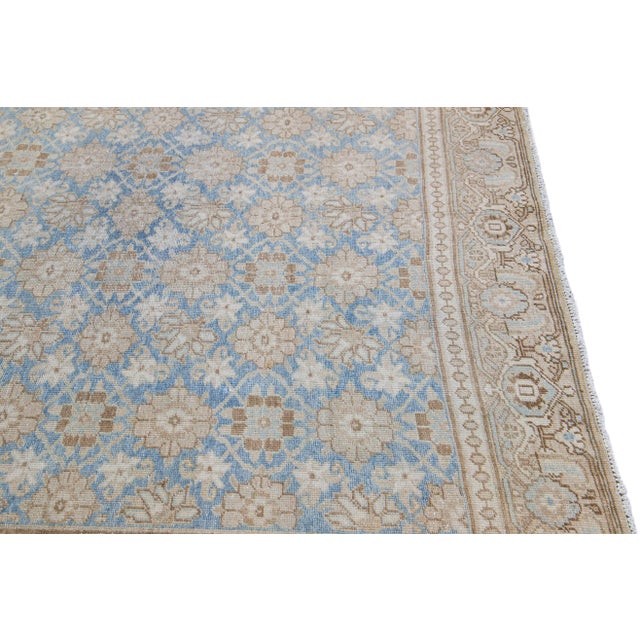 Antique Tabriz Persian Blue Handmade Floral Pattern Wool Rug For Sale - Image 9 of 10