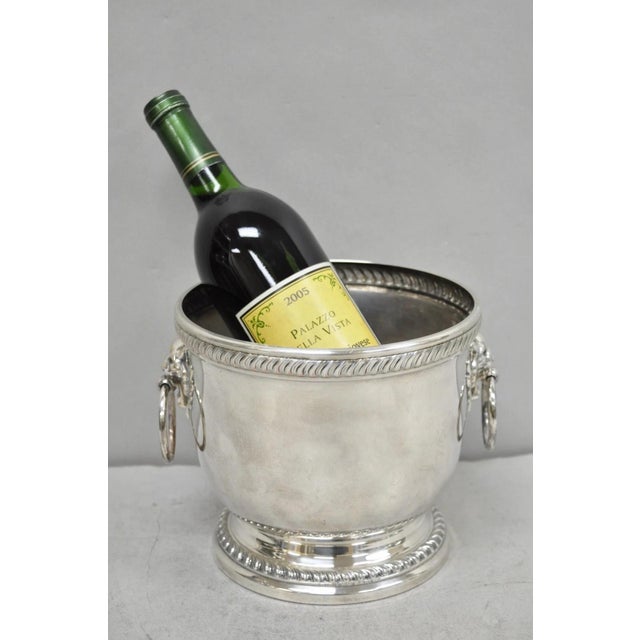 Vintage Poole English Regency Style Silver Plated Lion Head Champagne Chiller Bar Ice Bucket. Circa Mid 20th Century....