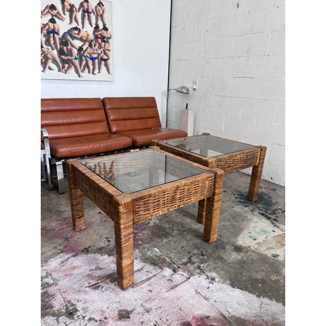 Vintage 1980s Modular Rattan Coffee Tables/Side Tables -A Pair For Sale In Los Angeles - Image 6 of 9