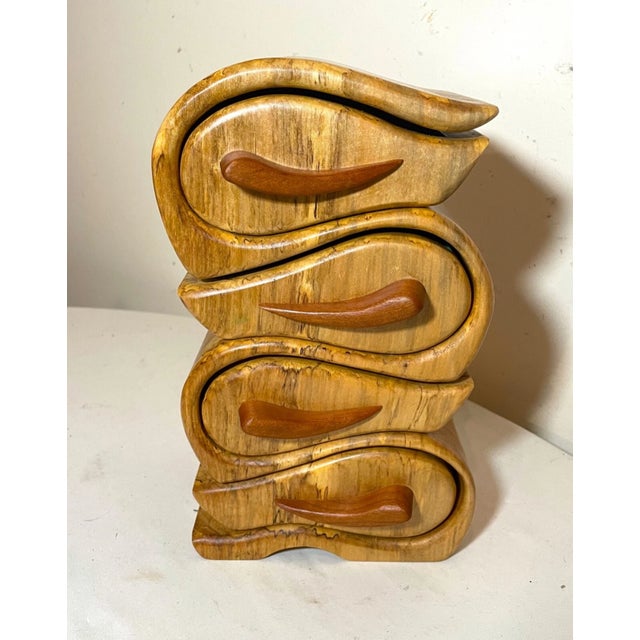 1990s 1990s Quality Original Handmade Carved Wood George Rogers Bandsaw Jewelry Box Teardrop For Sale - Image 5 of 12