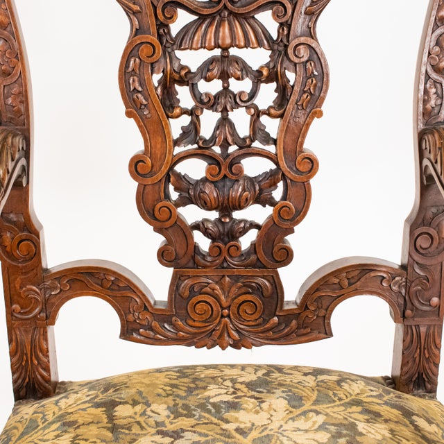Pair of Large Late 19th C. French Régence (Louis Xiv/Xv) Revival Hand-Carved Solid Walnut Fauteuil Armchairs/Thrones For Sale - Image 16 of 18