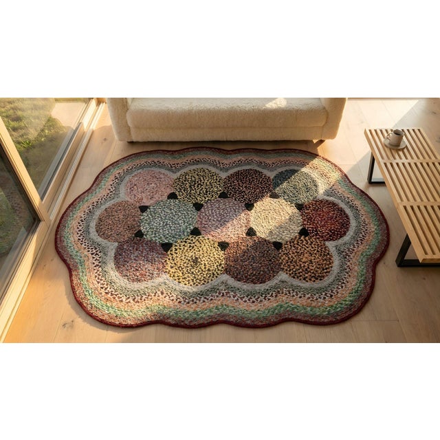 Beautifuly Soft Multi Color Ground With Colorful Circles Oval Antique American Braided Rug For Sale - Image 16 of 18