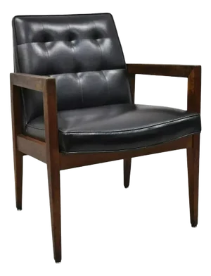 Mid 20th Century Vintage Mid Century Modern Jens Risom Style Walnut Black Vinyl Lounge Arm Chair