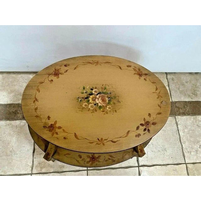 1950s Vintage Lamerts Oval Table With Bottom Shelf Two Tier Hand Painted Flowers For Sale - Image 4 of 10