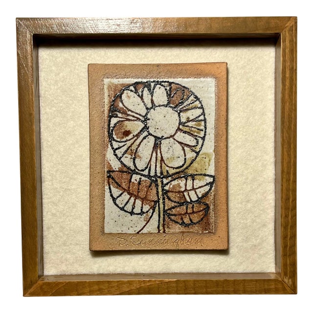 Rare! Mid Century Modern 1970s David D. Cunningham Ceramic Wall Tile Framed For Sale