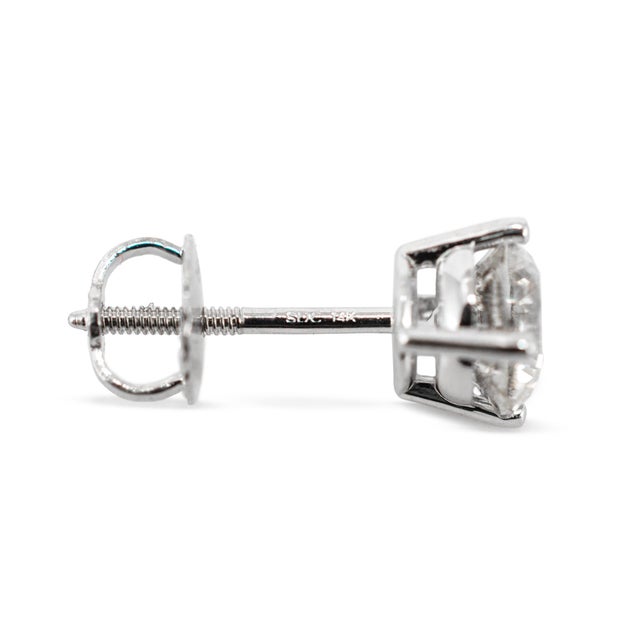 Metal 14k White Gold 4 Prong Screw Back 1.40 Ct Round Diamond Stud Earrings, A Pair For Sale - Image 7 of 8