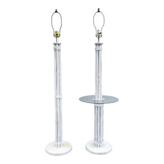 Mid 20th Century Boho Chic Coastal Bamboo Table and Floor Lamps - Set of 2 For Sale