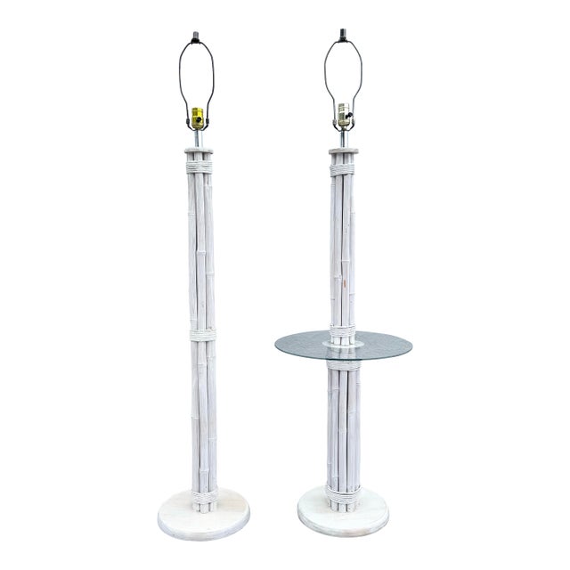 Mid 20th Century Boho Chic Coastal Bamboo Table and Floor Lamps - Set of 2 For Sale