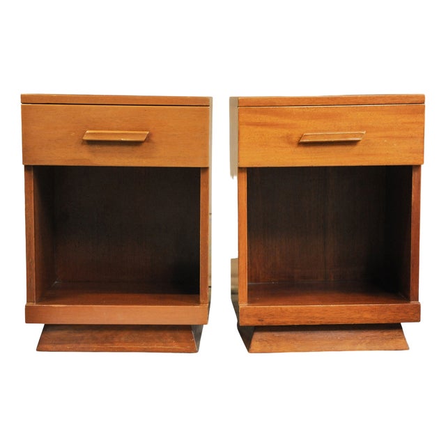 Art Deco Teak Nightstands with Single Drawers, 1920s, Set of 2 For Sale