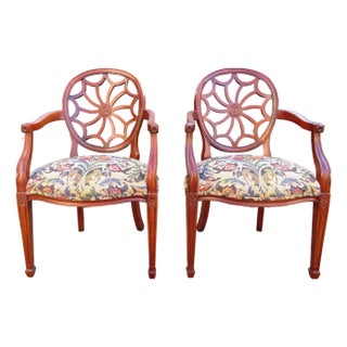 Vintage Hickory Chair Co Mahogany Spider Back Captain's Side Chair Pair For Sale