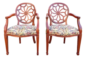 Vintage Hickory Chair Co Mahogany Spider Back Captain's Side Chair Pair