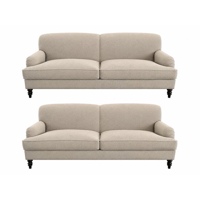 Design Plus Gallery presents a Rolled Arm Sofas on Casters from J. Fitzgerald. The sofas has a soft tan upholstery with...