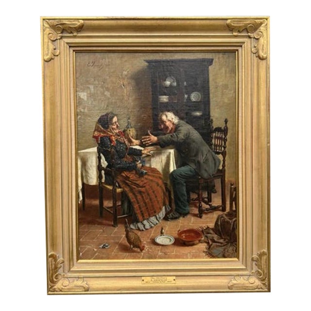 Signed Eugenio Zampighi 1886 Oil on Canvas on Board the Old Story Framed For Sale