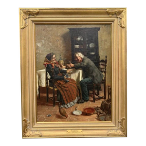Signed Eugenio Zampighi 1886 Oil on Canvas on Board the Old Story Framed