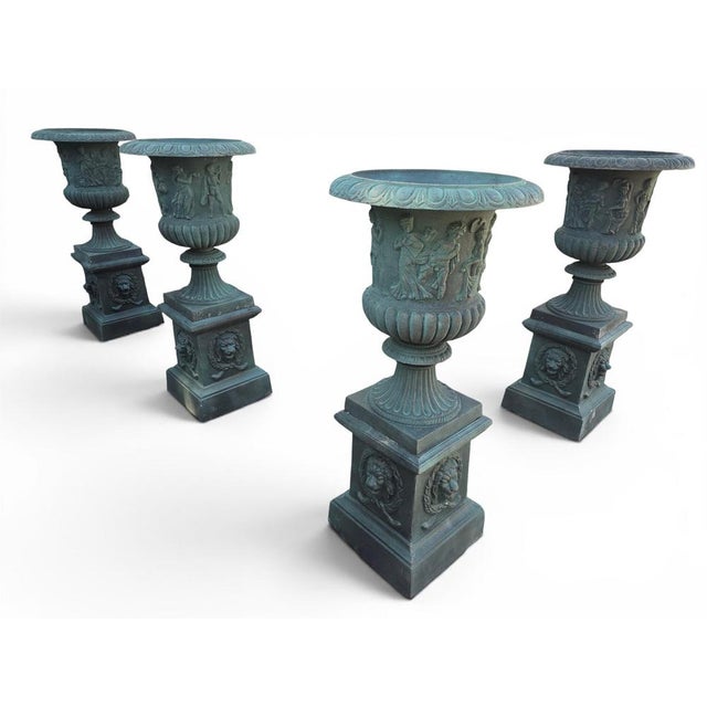 Patinated Iron Garden Urns, Italy, 1990s, Set of 4 For Sale - Image 4 of 8
