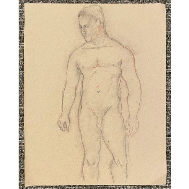 Figurative 1990s Ron Yrabedra Muscular Male Nude Drawing For Sale - Image 3 of 3