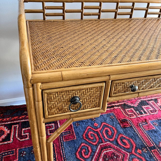 1970s Vintage Rattan Desk Bamboo Coastal Design For Sale - Image 5 of 7