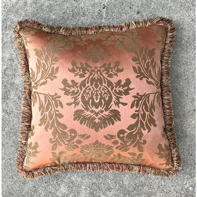 Fortuny Vintage Fortuny Jaquard With Caterpillar Fringe Pillow For Sale - Image 4 of 16