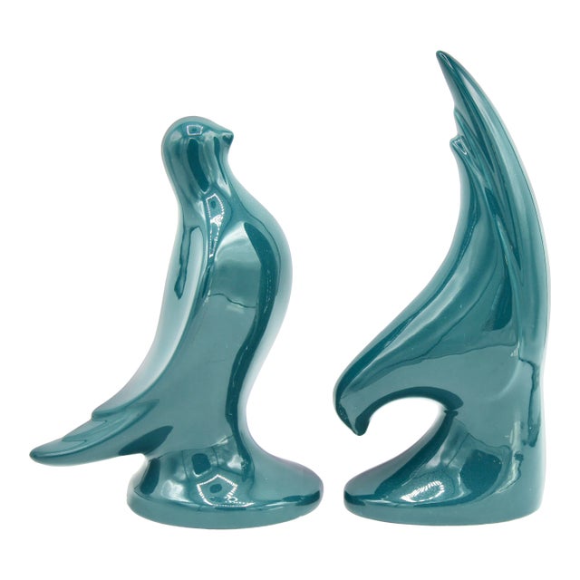 Vintage Art Deco Italian Ceramic Bird Bookend Sculptures For Sale