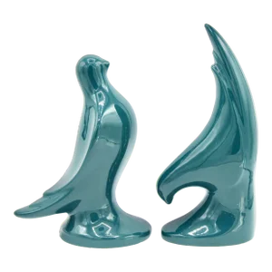 Vintage Art Deco Italian Ceramic Bird Bookend Sculptures
