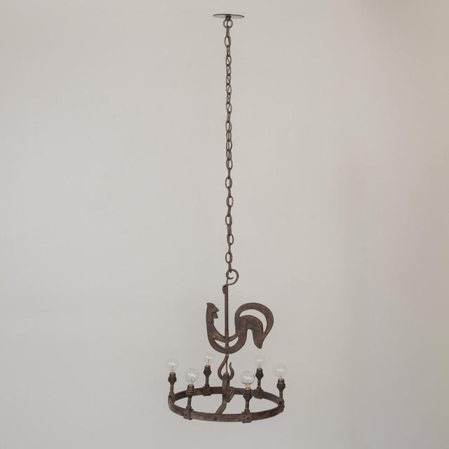 French 1950s Wrought Iron Rooster Chandelier by Jean Touret for Atelier Marolles For Sale - Image 3 of 14