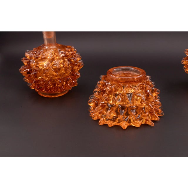 Barovier e Toso Set of 3 Amber Rostrato Murano Glass Vases by Barovier & Toso, 1940s For Sale - Image 4 of 12