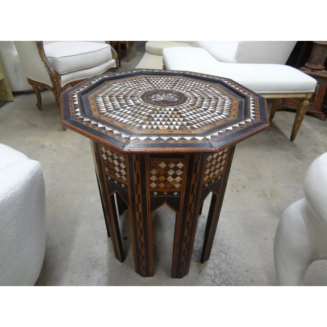 Brown 1920s Antique Moroccan Arabesque Style Octagonal Inlaid Table For Sale - Image 8 of 10