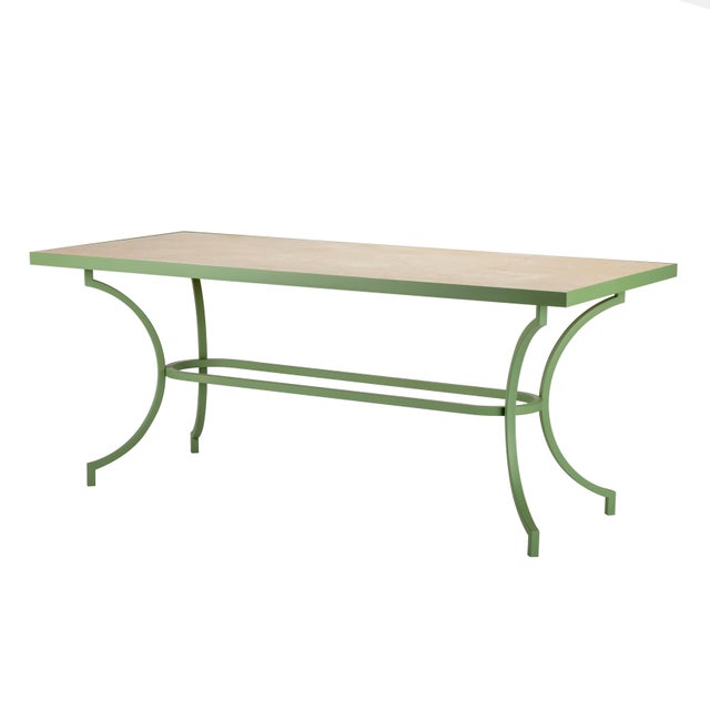 Italian Betel Outdoor Dining Table in Travertine and Hand-Bent Metal For Sale - Image 6 of 6