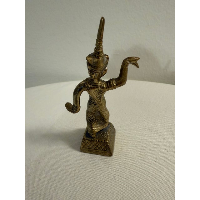 Asian 1960s Southeast Asian Brass Dancer Figurine | Thai / Cambodian Apsara Style- Female For Sale - Image 3 of 8