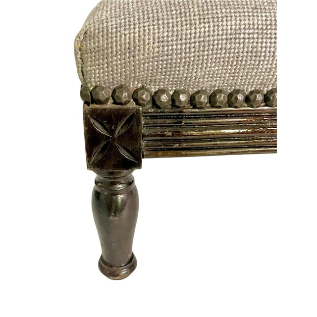 Vintage French Louis XVI Style Petite Needlepoint Footstool With Carved Legs For Sale - Image 6 of 11