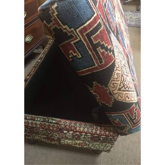 Storage Box Bench Upholstered With an Antique Hand Knotted Woolen Shirvan Carpet For Sale - Image 9 of 12