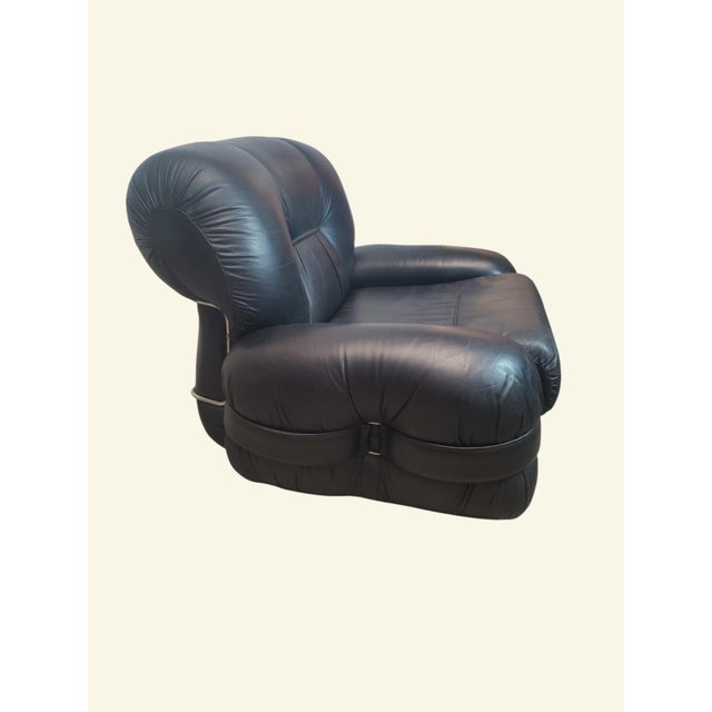 Black Faux Leather Sofa and Armchair Set from Adriano Piazzesi, Italy, 1970s, Set of 3 For Sale - Image 6 of 15