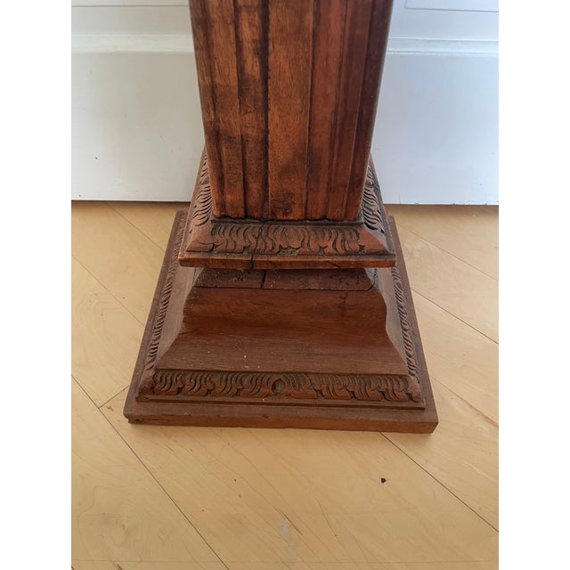 Rustic Antique Wooden Carved Column Pedestal Plant Stand For Sale - Image 3 of 12