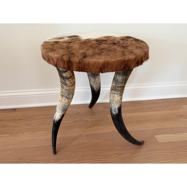 20th Century Vintage Western Cowhide and Bull Horn Side Table For Sale - Image 4 of 8