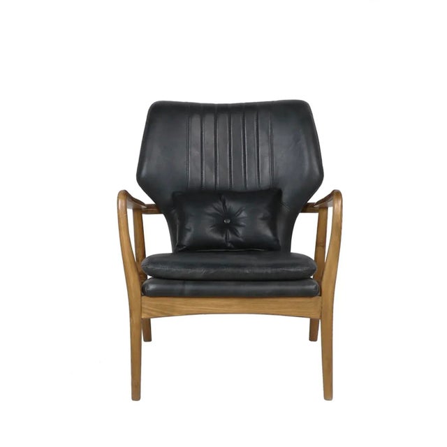 Mid-Century Modern Matthew Izzo Home Scandinavian Inspired Italian Leather and Wood Modern Chair. For Sale - Image 3 of 3