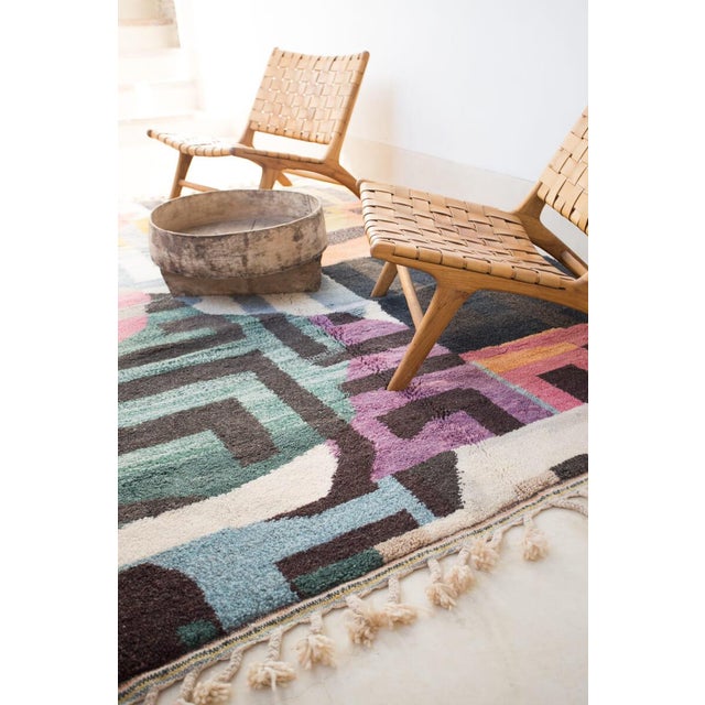 Multi-Color Hand-Knotted Moroccan Wool Rug - 9 X 12 Ft For Sale - Image 9 of 11