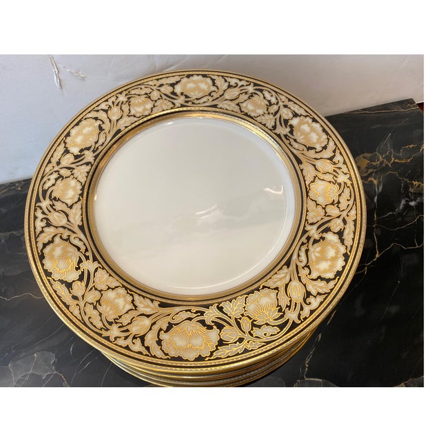 Ceramic Set of 12 Elaborate Black and Gilt Service Place 1920's For Sale - Image 7 of 9