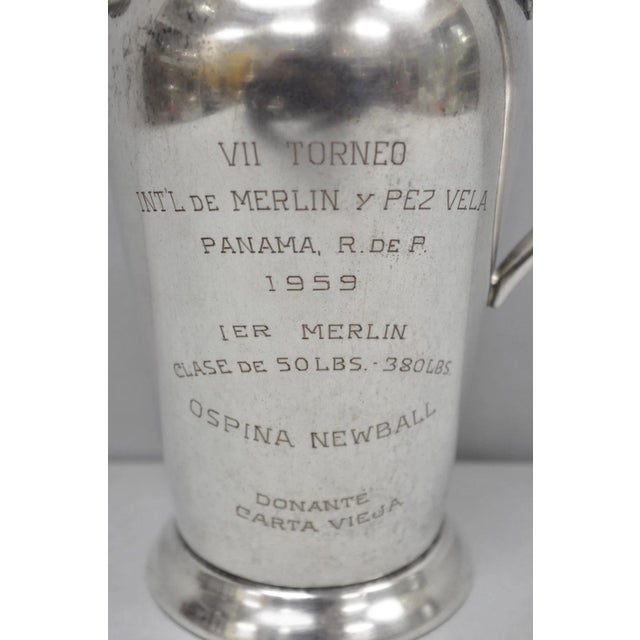 Vintage Art Deco Silver Plated Martini Cocktail Shaker Bar Pitcher Engraved for 1959 Panama Marlin and Sailfish Award by...