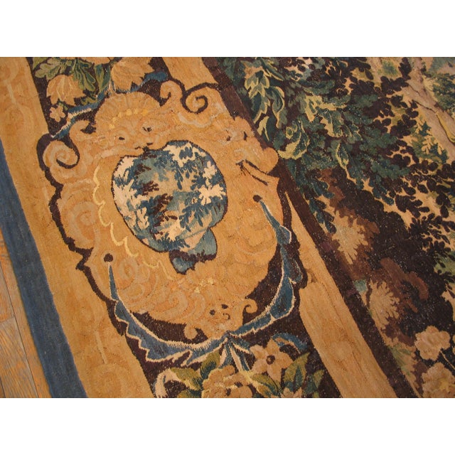1750ss Green Antique French Verdure Tapestry Rug 9'8" X 10'4" Flatweave Wool Carpet For Sale In New York - Image 6 of 9