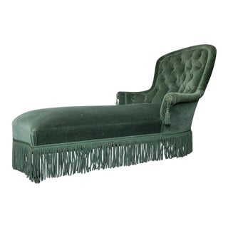 French Napoleon III Period Green Velvet Chaise Lounge For Sale